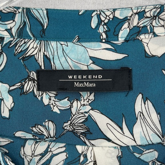 WEEKEND MAX MARA Adda Silk Top XS Floral Print Teal White Long Sleeve Blouse - Picture 12 of 15